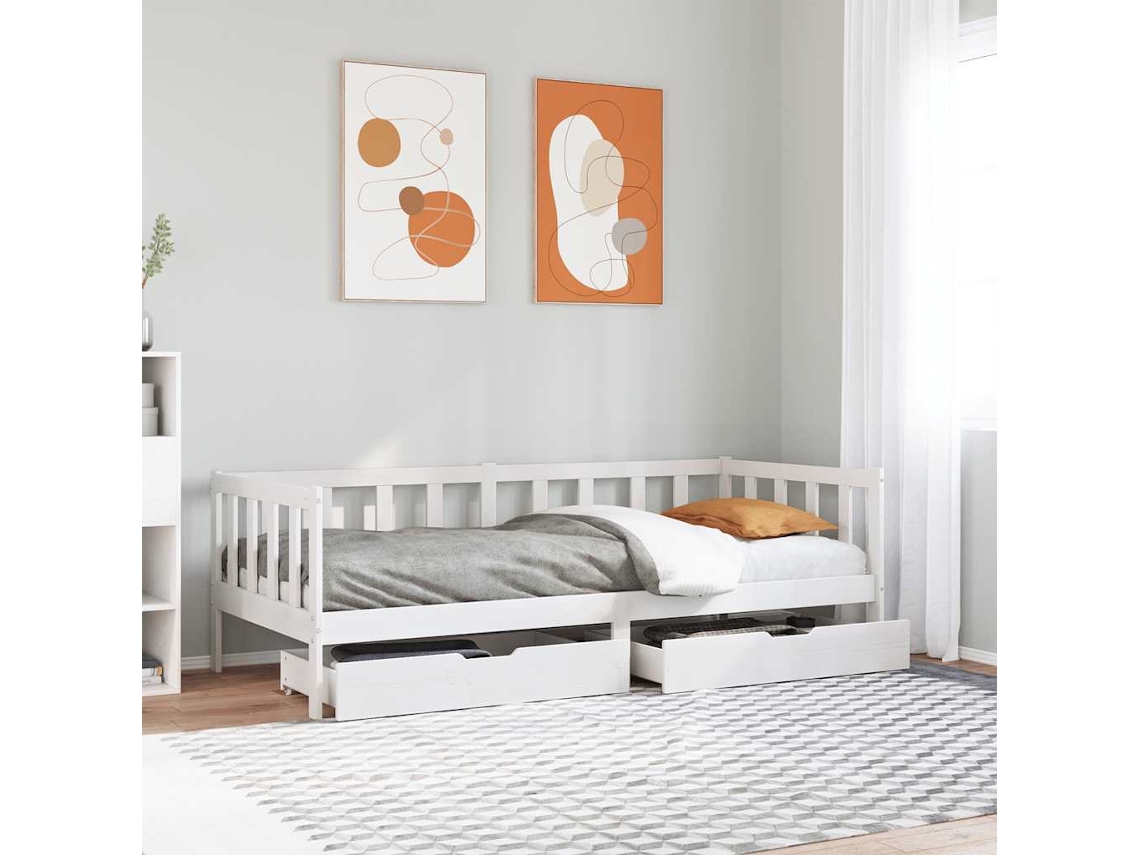 Vidaxl Sofá cama C/ Gavetas 90x200cm Madeira de Pinho Maciça Branco