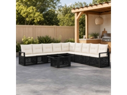 Vidaxl Conjunto De Sofá De Jardim 10 Unid. Preto E Branco Creme