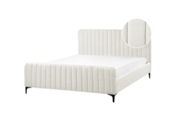 Cama Beliani Lunan De Bouclé Blanco 166x215x101