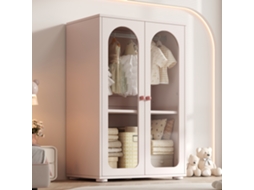 Guarda-roupa 2 Portas, Laqueado, Infantil Com Cabideiro, Portas Acrílico, Puxadores Cerâmica, Rosa Bebê, 80×50×120 Cm