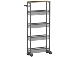 Carrinho de Cozinha/carrinho de Servir com 5 Prateleiras, Prateleira de Cozinha com Bancada, Rodas e Alça, 47 X 13 X 96,5 Cm, Preto ZENCORE SERVICES