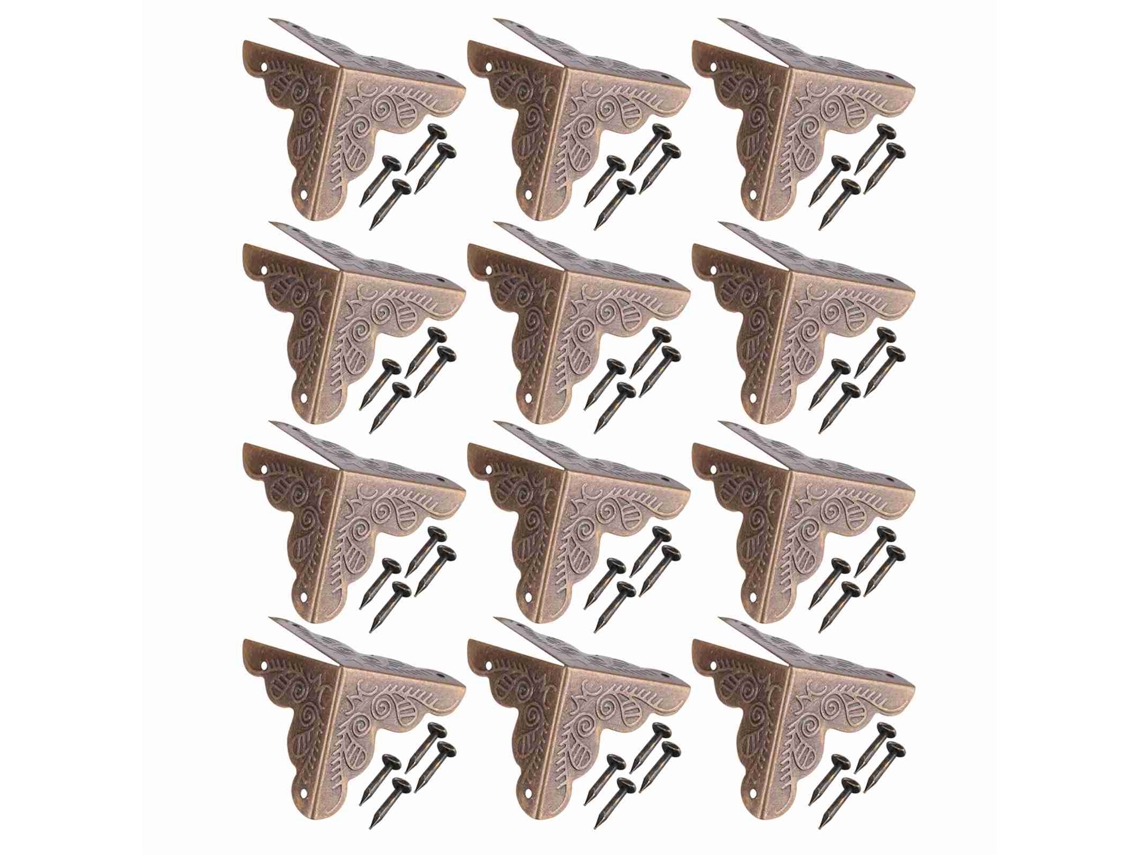 12 Protetores de Canto Decorativos de Ferro Bronze para Caixa de Jóias Madeira com Parafusos | S/MARCA