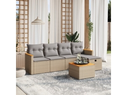 Vidaxl 6 Pcs Conj. Sofás Jardim C/ Almofadões Vime Pe Bege Misturado