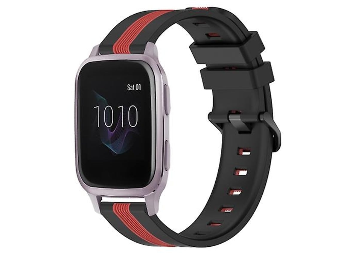Lurelia Pulseira Vertical Garmin Venu Sq 20 Mm, Silicone Bicolor, Preta E Vermelha
