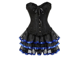 Corset Feminino de Encaje com Bordado Estampado, Ossos de Plástico, Estilo Cotidiano, Poliéster e Spandex Azul