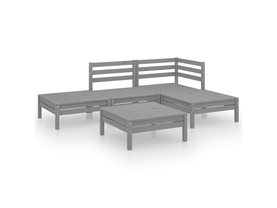 5 Pcs Conjunto Lounge de Jardim Pinho Maciço Cinzento MAISON EXCLUSIVE