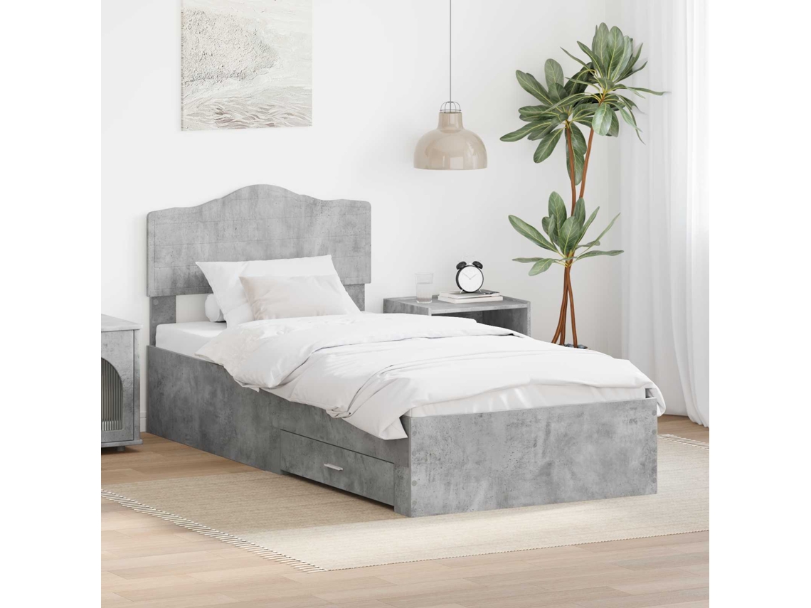 Vidaxl Estrutura Da Cama Cinzento 100 X 200 Cm Derivados De Madeira