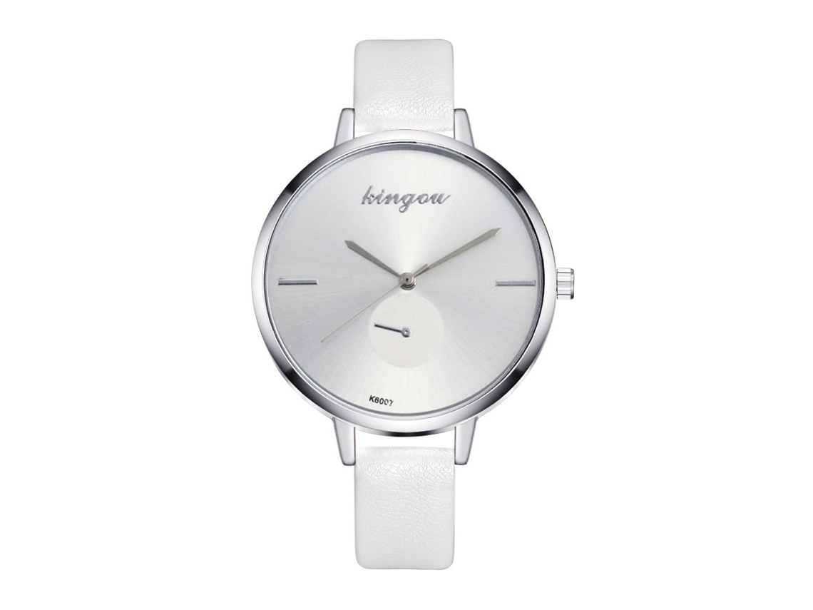 Relógio de Pulso Feminino de Quartzo com Pulseira de Couro Pu Estilo Leisure Branco