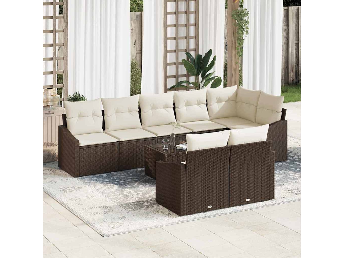 Vidaxl Conjunto De Sofás 9 Unid. Castanho Vime Pe