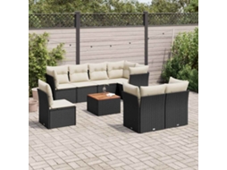 Jogo de Sofá 9 Peças P/ Jardim C/ Almofadões Vime Pe Preto Dkd Home Decor