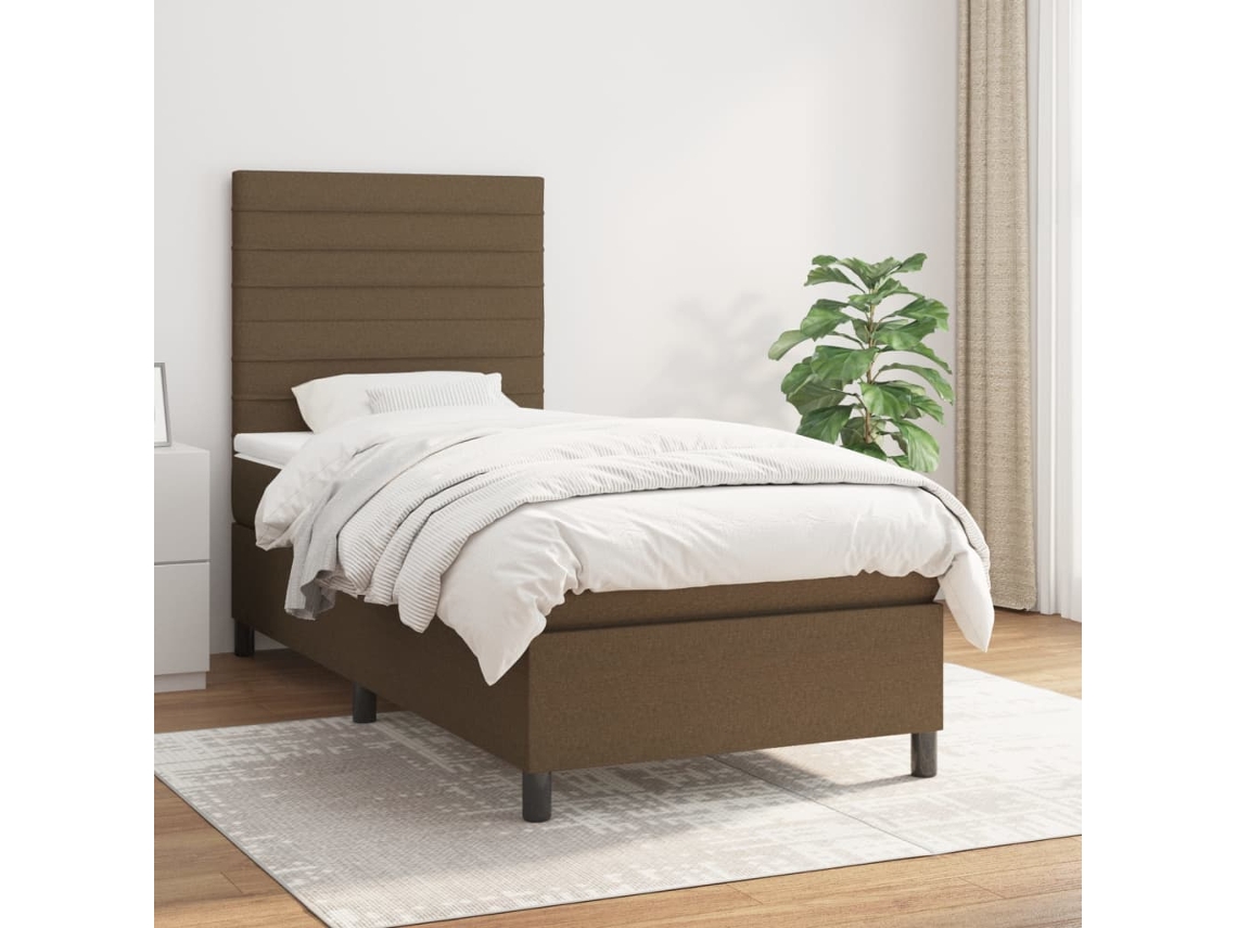 Vidaxl Cama Com Molas/colchão 100x200 Cm Tecido Castanho-escuro
