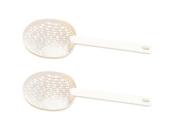 Peças Colher De Escorrer Durável Com Cabo Para Cozinha Fritura Macarrão Filtro De Óleo Armazenamento Espaço Abs Branco
