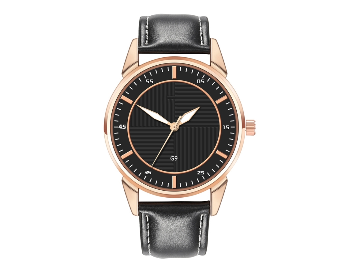 Relógio Analógico Masculino com Pulseira de Couro Pu Quartz Resistente À Água (preto)