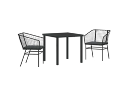 Conjunto de Jantar para Jardim 3 Pcs - Móveis de Jardim para Refeição Preto Vime Pe HARLANV1