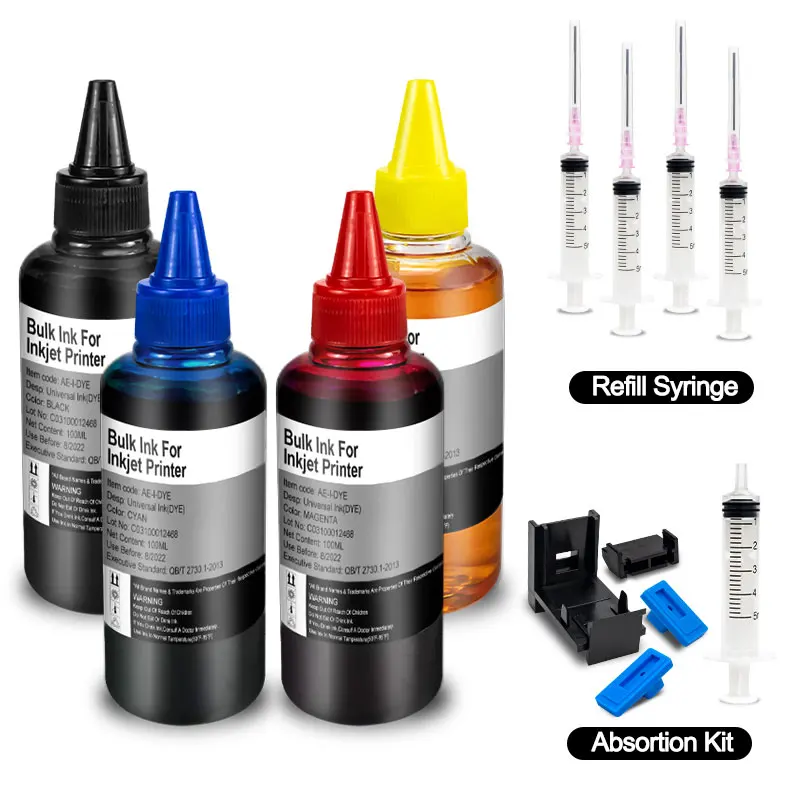 Kit de Tinta Universal 100ml 4 ac zt para Impressoras Jato de Tinta Epson, Canon, Hp, Brother, Lexmark e Dell, Cartucho Ciss Ecotank 305 MDUG