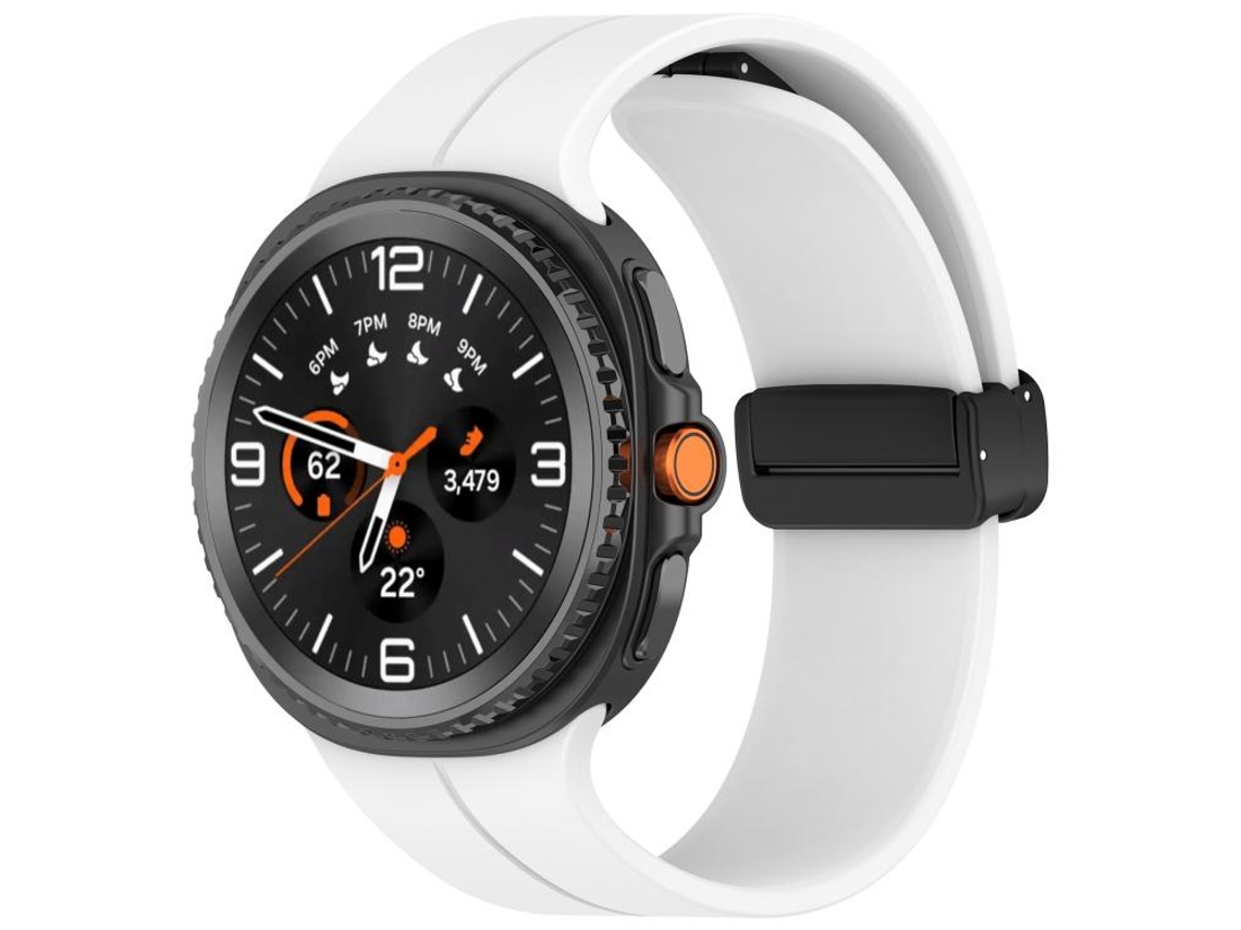 Bracelete para Samsung Galaxy Watch 8 / 8 Classic Silicone Dobrável com Fivela Magnética Branca XIAOMOYU