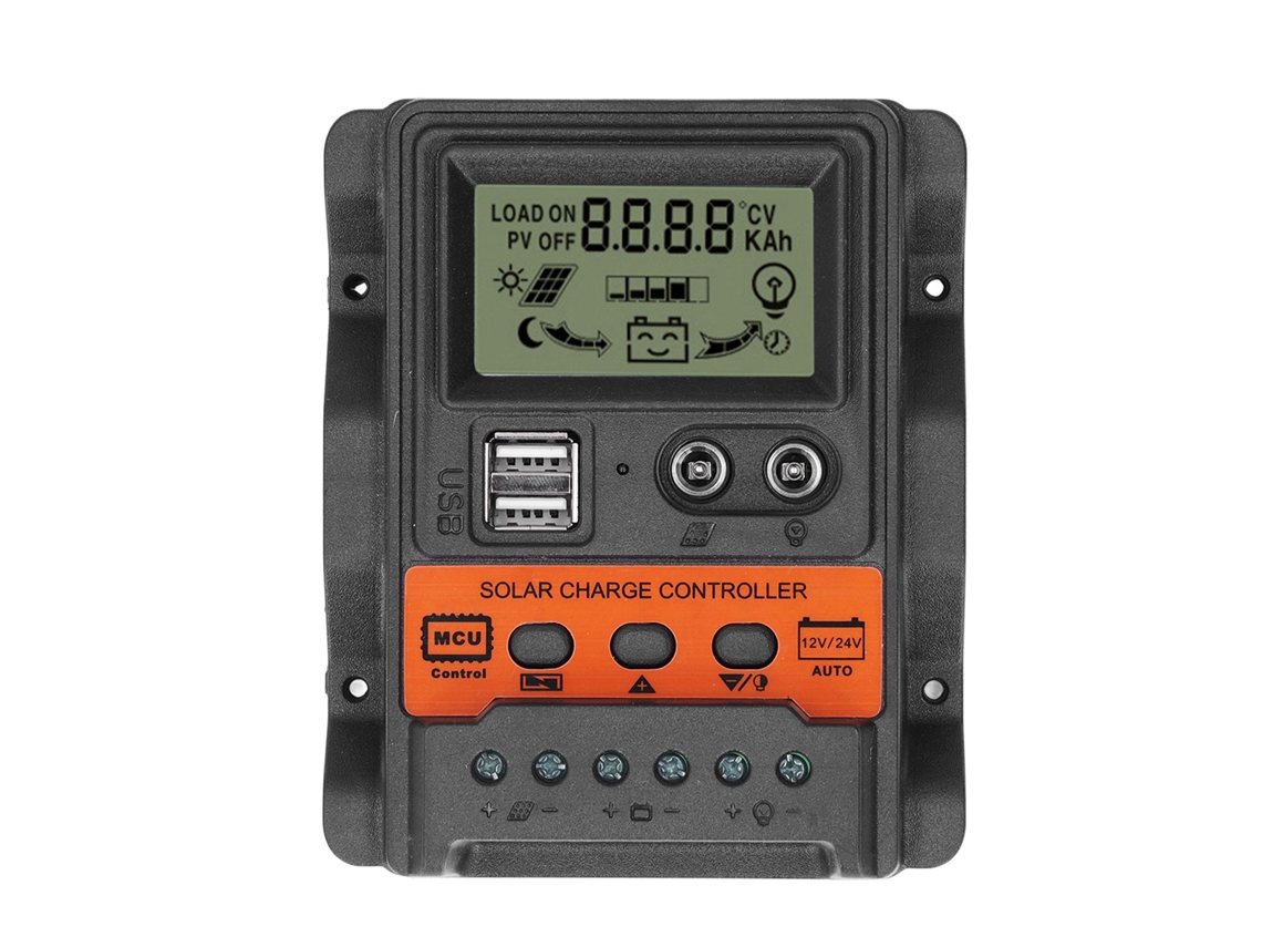 Controlador de Carga Solar PWM 12v 24v 20a LCD com 2 USB | S/MARCA