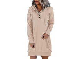 2026-vestido Sudadera Con Capucha Vintage Mujer Otoño Invierno Botones Casual Manga Larga L Bege