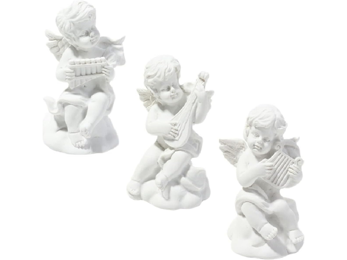 Conjunto 3 Estatuetas Clássicas Anjos Querubins Resina Branca Decorativas Resistentes Deformações Lareiras GOKOCO