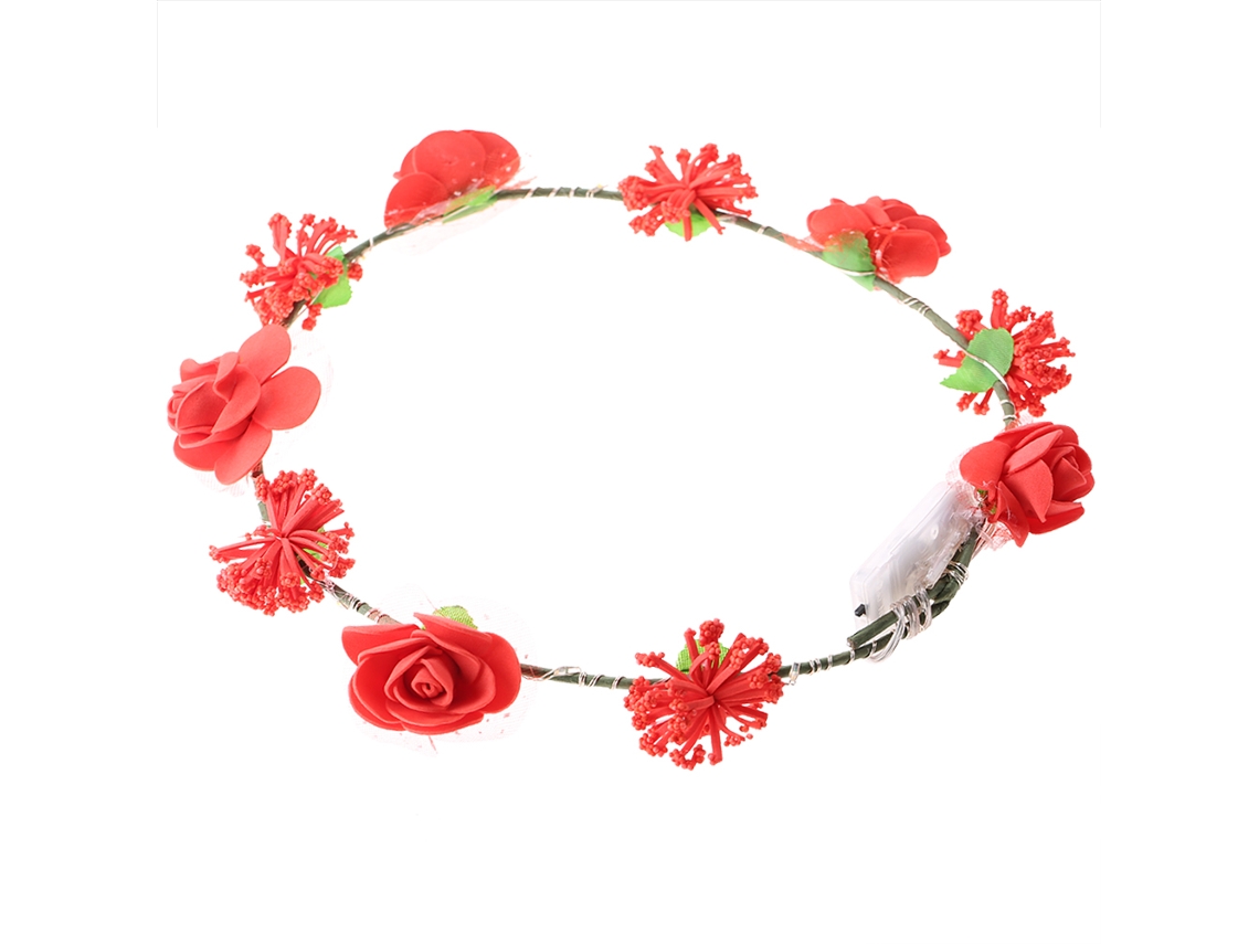 Laxiscreed Coroa De Flores Com Luzes Led Duradouras Para Festa E Decoração De Cabeça, Vermelha