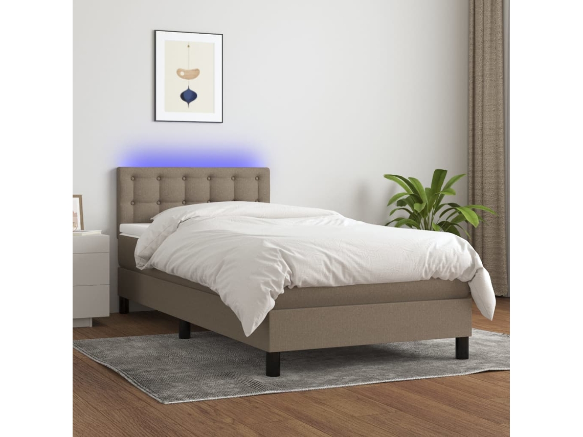 Vidaxl Cama Box Spring + Colchão/led 90x190cm Tecido Cinza-acastanhado