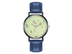 Relógio de pulso unissex Zhoulianfa com mostrador de frutas e pulseira de couro PU azul royal.