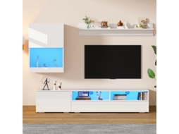 Conjunto Painel Tv 175×39×34cm (3 Peças), Parede/chão, Led Brilhante, Até 80 Polegadas, Branco.