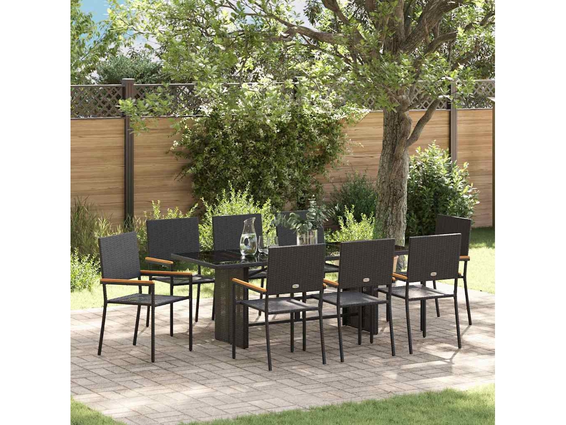 Vidaxl Conjunto De Jantar Para Jardim 9 Unid. Preto Vime Pe