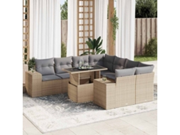 Vidaxl 9 Pcs Conjunto de Sofás P/ Jardim com Almofadões Vime Pe Bege