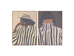 Pintura Home Esprit Castanho Preto Mulher Com Relevo Urbana 100 X 4 X 140 Cm (2 Unidades)