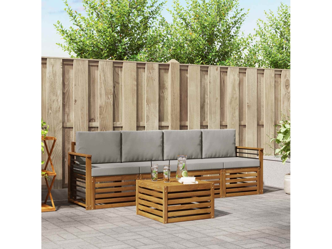 Vidaxl Conjunto De Sofás Para Exterior 5 Unid. Cinza Natural E Claro
