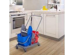 Carrinho de limpeza com 2 baldes e 4 rodas, metal/PP, azul/vermelho, 73 x 45 x 92 cm para uma limpeza eficiente Ehstmind