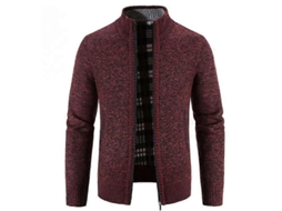Cardigan De Poliéster Com Gola Alta, Manga Longa, Modelo Solto E Acolchoado - Tamanhos M A 4xl Vinho Vermelho