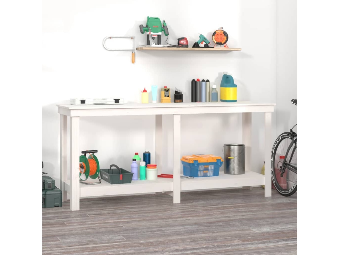 Vidaxl Banco De Trabalho 180x50x80 Cm Pinho Maciço Branco