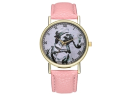 Relógio Vintage Fashion Dog Smoke para Mulheres e Homens com Pulseira de Couro e Quartzo Rosa