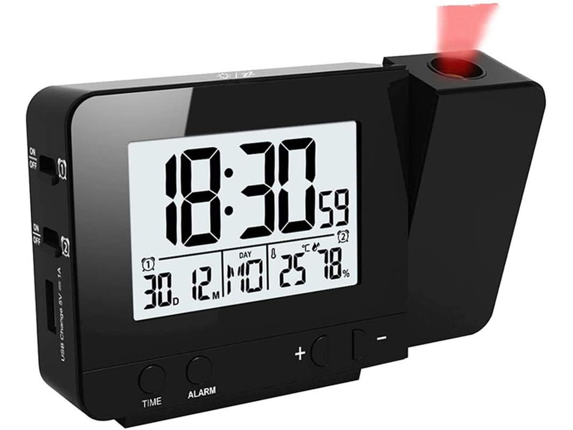 Despertador com projeção, temperatura, umidade, USB, BRILVIBERA