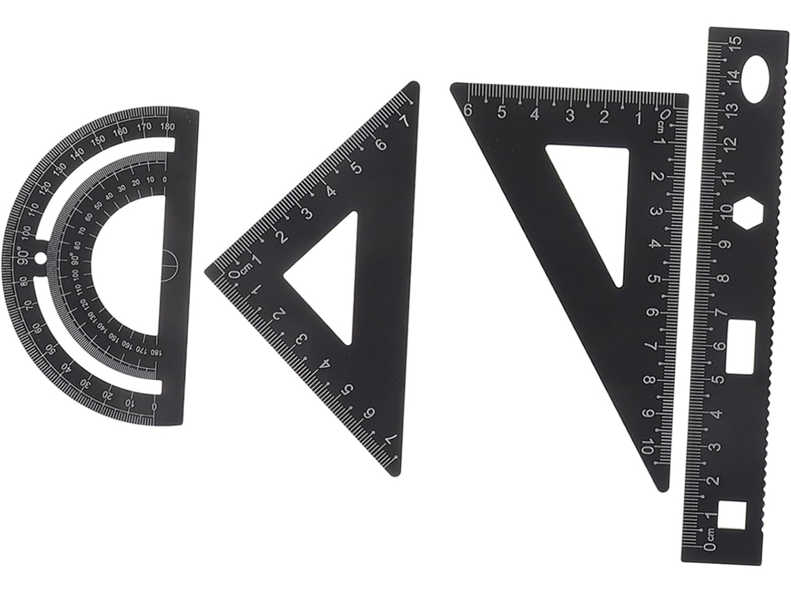 Conjunto de réguas e suportes de metal resistente para decoração escolar, régua quadrada de metal leve, adequada para uso.