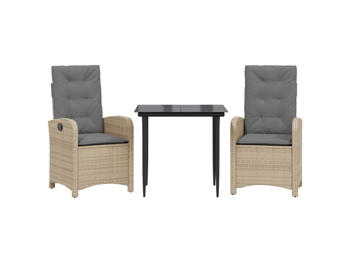 Maison Exclusive - 3 Pcs Conj. Jantar Jardim C/ Almofadões Vime Pe Bege Misturado