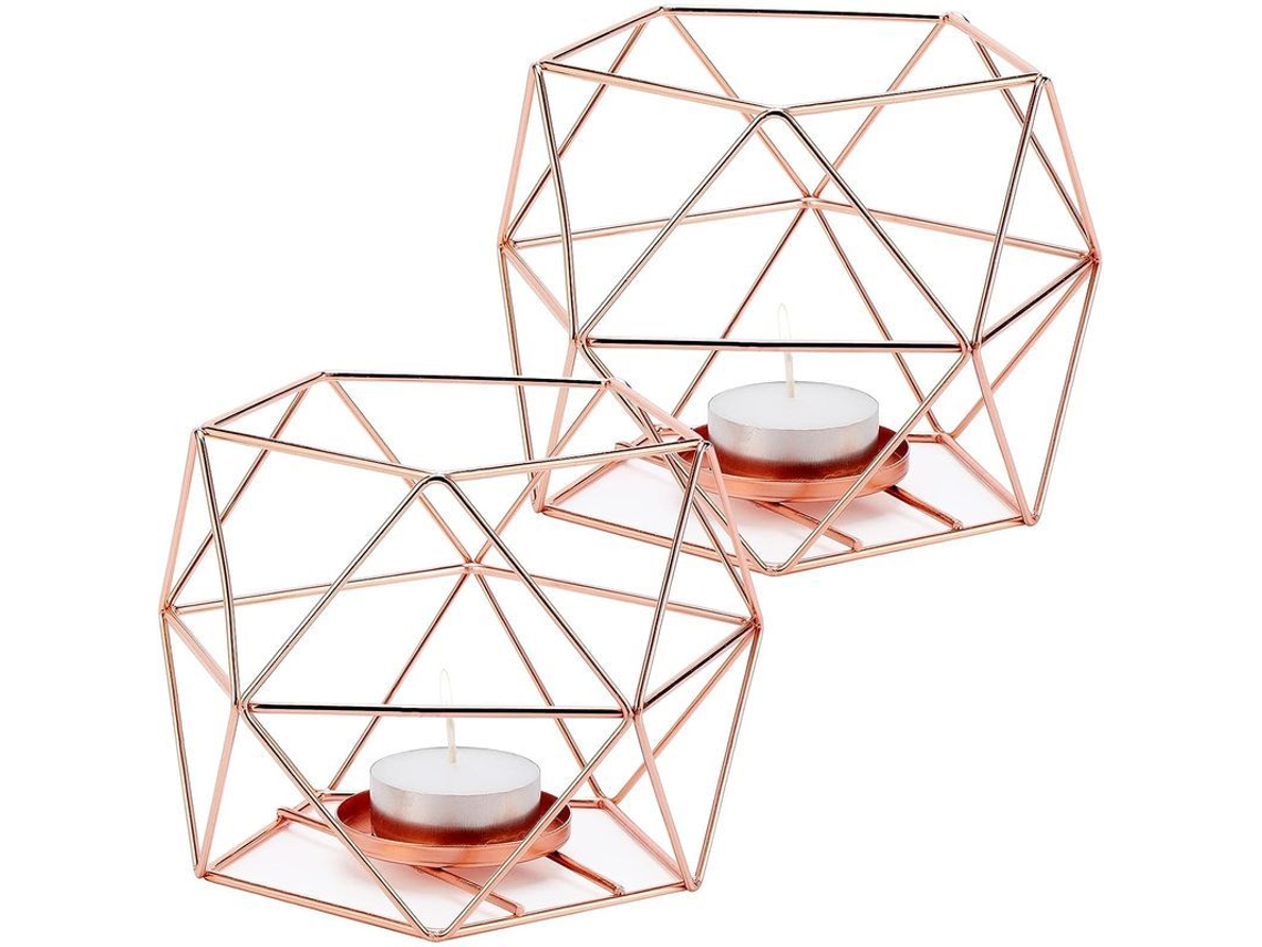 2 Portavasos De Velas Tea Light, Portavelas De Metal Hierro Geométrico Hueco (oro Rosa)