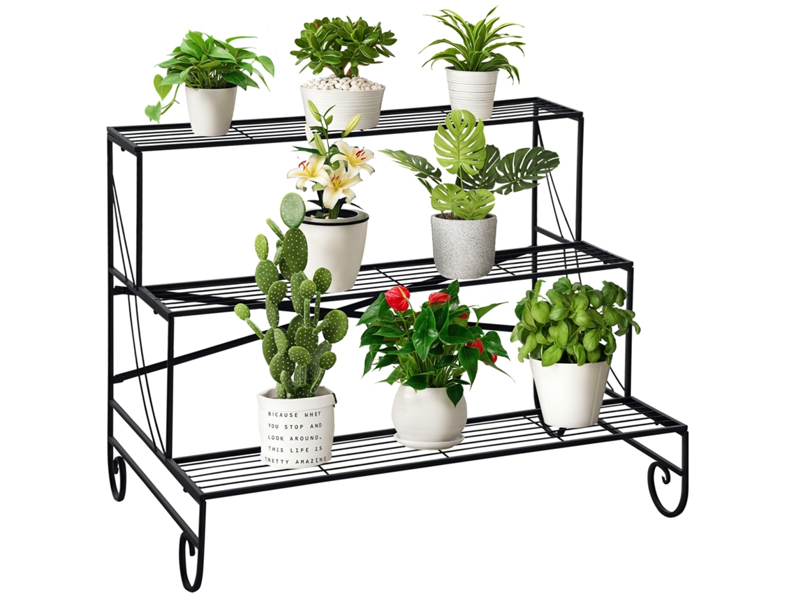 Suporte de Ferro para Plantas com 3 Níveis Preto S/MARCA