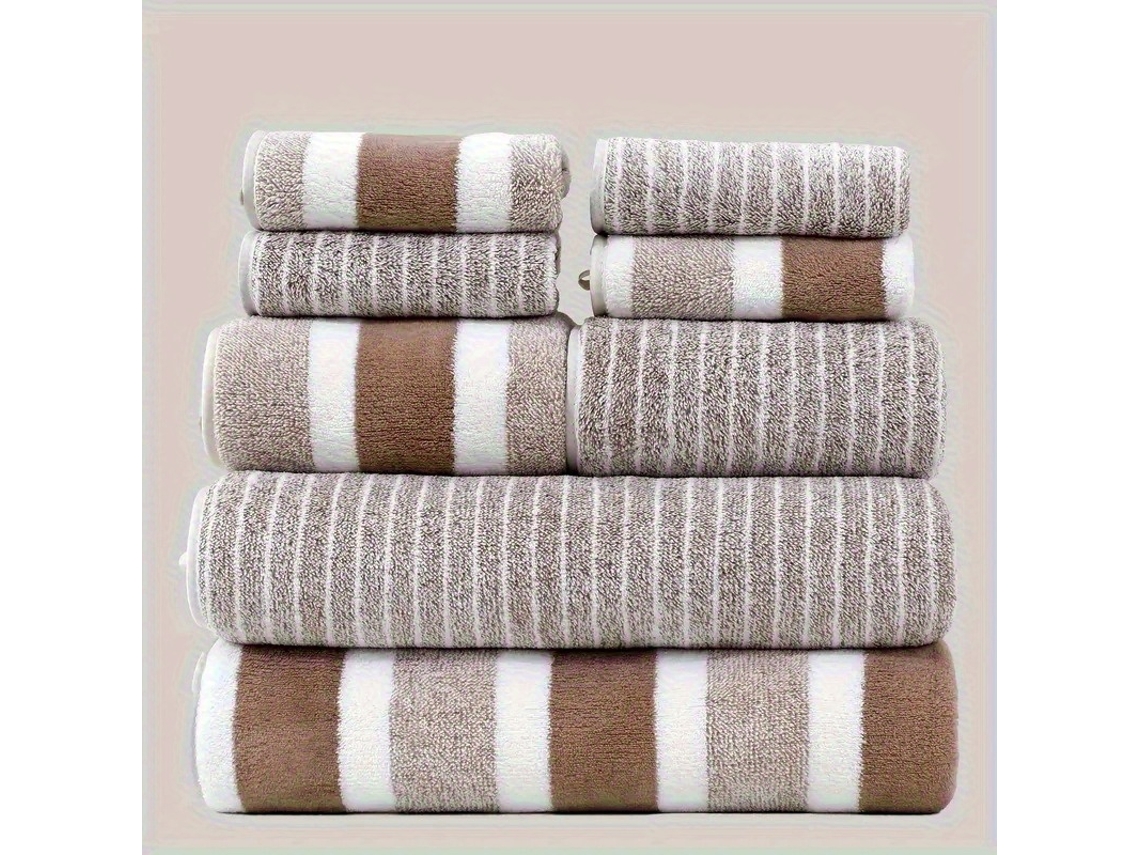 Conjunto de Toalhas de Luxo para Hotel com 8 Peças, Toalhas Ultramacias, Superabsorventes, Sem Fiapos, em Dois Tons e Listradas BRILVIBERA