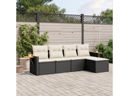 Vidaxl 5 Pcs Conjunto Sofás De Jardim Com Almofadões Vime Pe Preto