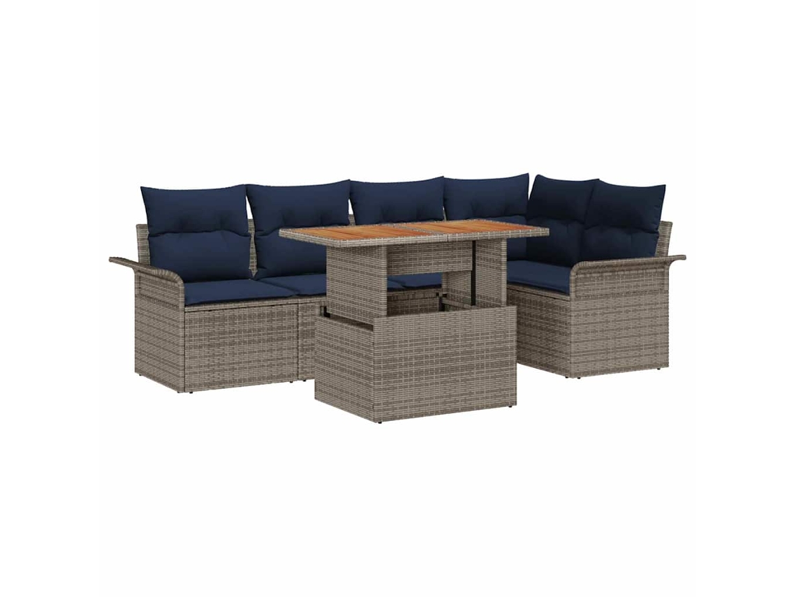 Maison Exclusive - Conjunto De Sofá De Jardim 6 Pcs Cinza E Azul Marinho Vime Pe