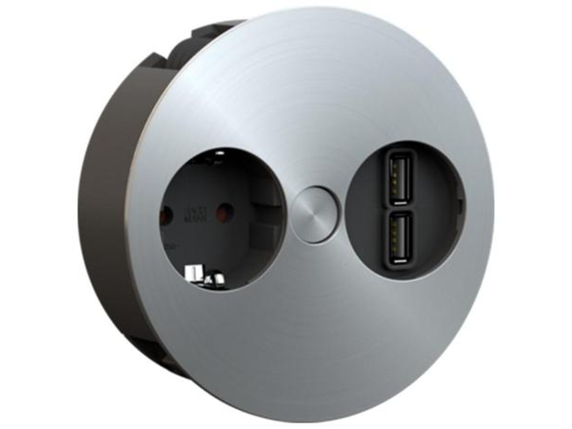 Modulo embutir twist 1toma+2usb acero inoxidable