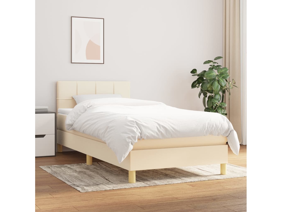 Vidaxl Cama Com Molas/colchão 100x200 Cm Tecido Cor Creme