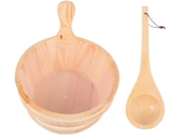 Inoomp Acessórios para Sauna: Balde e Colher de Madeira com Reservatório Interno para Sauna e Banho. para CHABERLU (2 Peças)