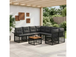 Vidaxl Conjunto De Sofás Para Exterior 9 Unid. Preto E Cinza Escuro