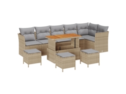 Conjunto 10 Sofá De Jardim Com Almofadas Vidaxl Bege Rattan Poliéster Acácia