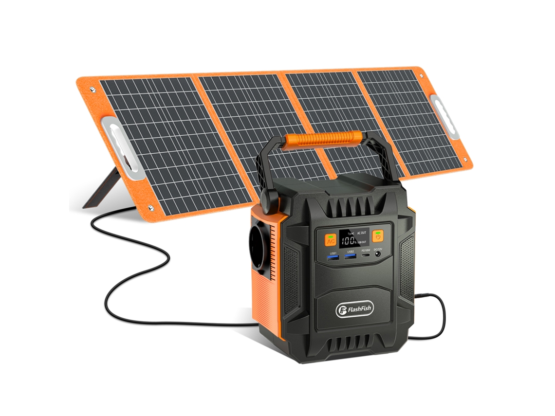 Estação De Energia Flashfish A201 172wh 200w 220v + Painel Solar Dobrável Tsp 18v 100w Kit De Energia De Emergência Com Saída Dc/usb