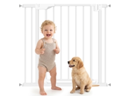Barreira de Segurança para Crianças e Cães Largura 76 89 Cm Bloqueio Duplo Fecho Automático Abertura em Dois Sentidos e Extensão de 7 Cm Branco Ge
